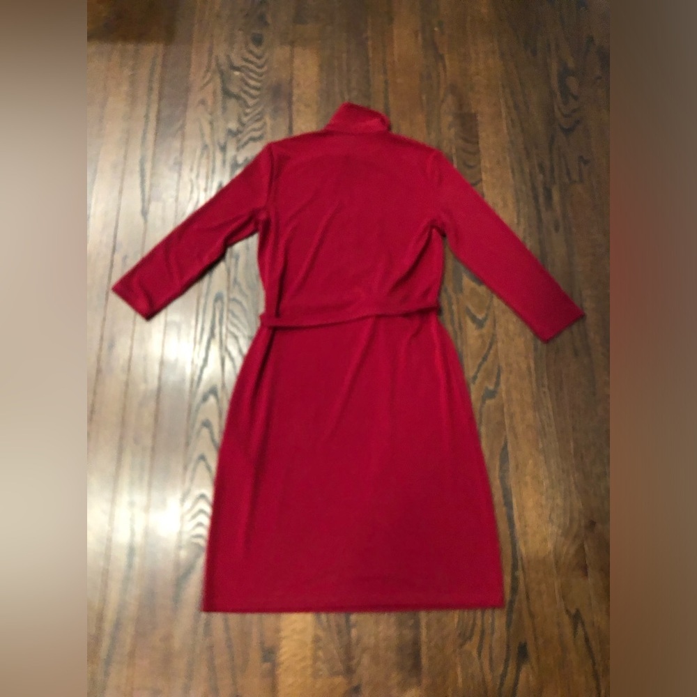 Brooks Brothers Women’s XS Red V-Neck Collared 3/4 Sleeved Belted Sheath Dress - Picture 10 of 11